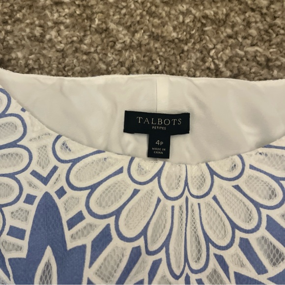 Talbots Women 4P Dress Sleeveless Lt Blue Floral Lace Overlay Shift Knee Lined - Picture 2 of 2